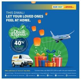 Marketing Strategy of Blue dart express - poster of a Diwali offer by blue dart