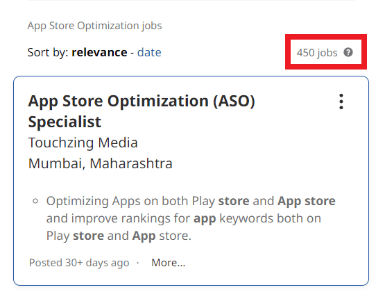 App Store Optimization Courses in Bhopal - Job Statistics