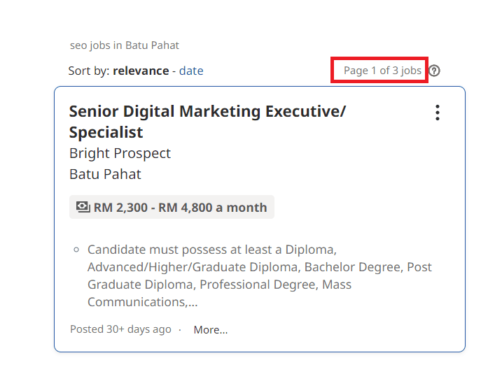 SEO Courses In Batu Pahat - Job Statistics