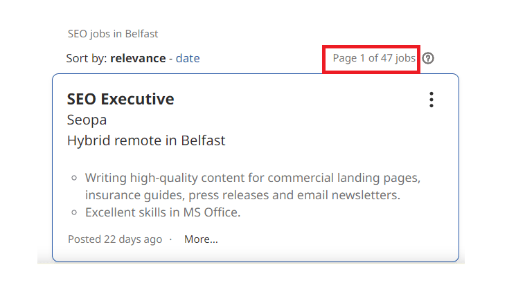 SEO Courses In Belfast - Job Statistics