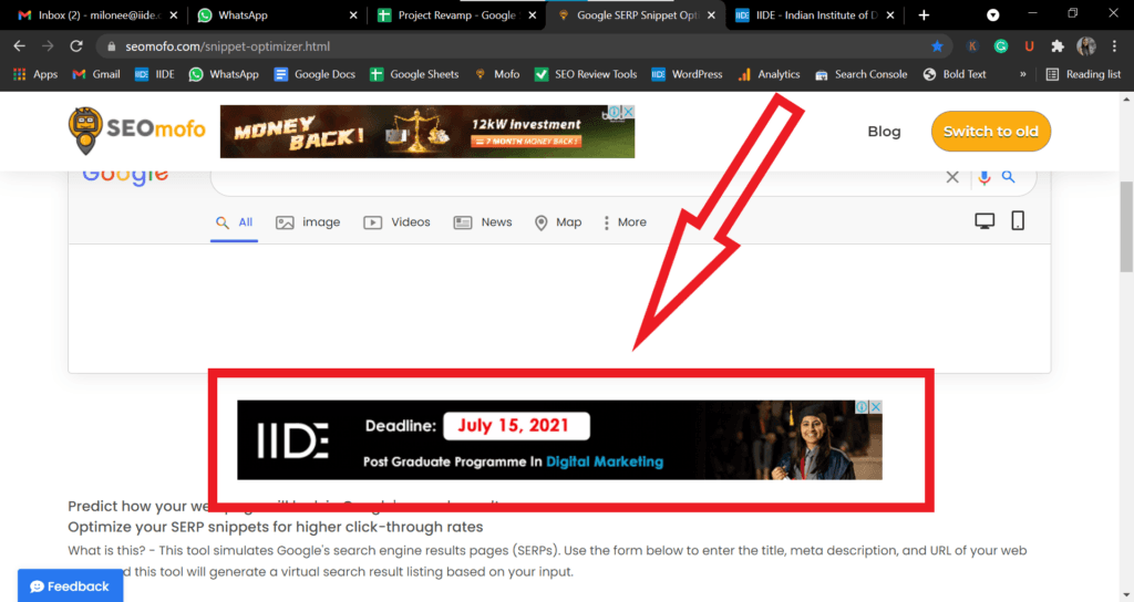 Benefits of search engine marketing - types of google ads - image ad example