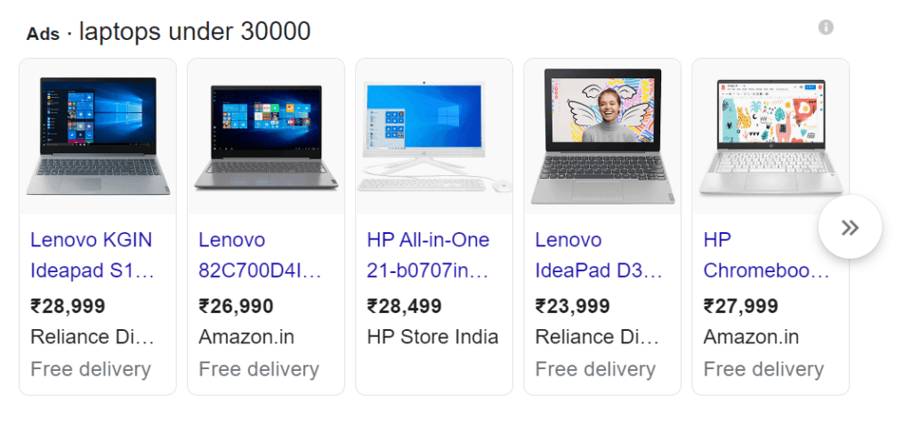 Benefits of search engine marketing - types of google ads - shopping ad example