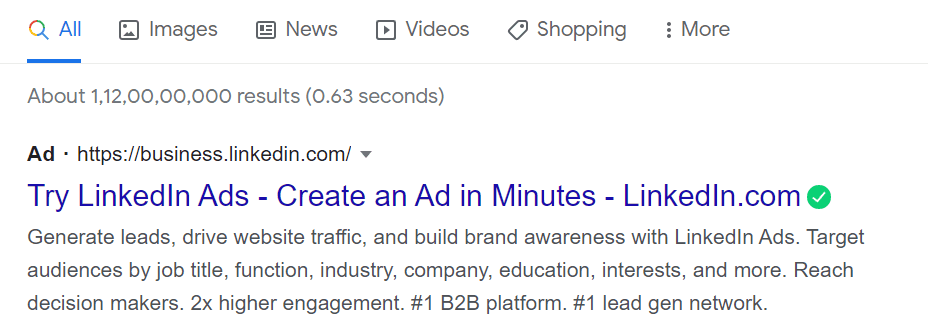 Benefits of search engine marketing - types of google ads - text ad example