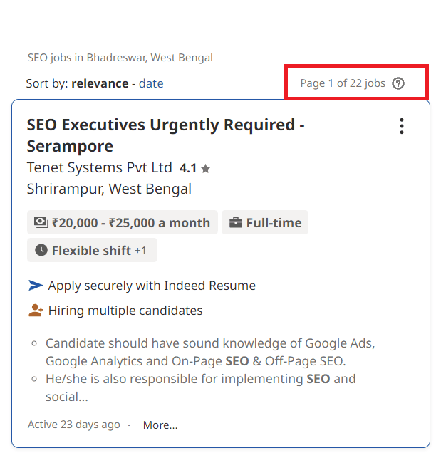 SEO Courses In Bhadreswar- Job Statistics