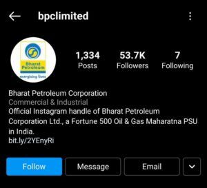 BPCL Marketing Case Study - Digital Presence - Social Media Presence - Instagram