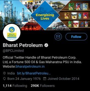 BPCL Marketing Case Study - Digital Presence - Social Media Presence - Twitter