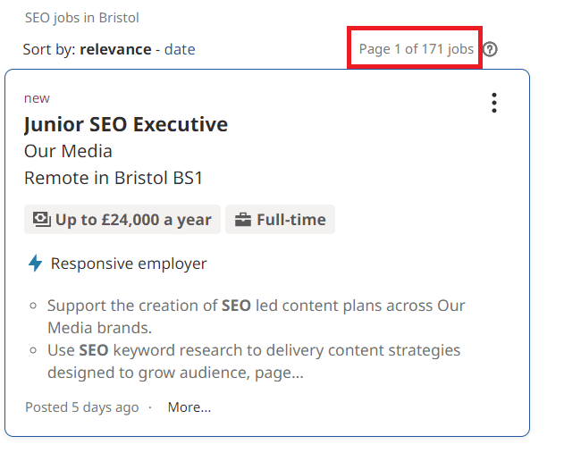 SEO Courses In Bristol - Job Statistics