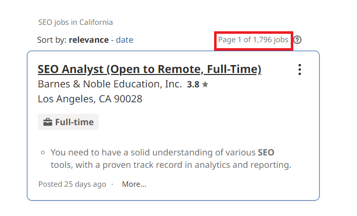 SEO Courses In Corona - Job Statistics