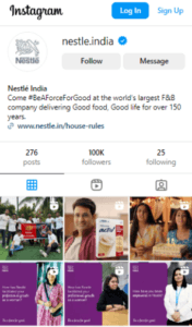 Nestle India instagram page - IIDE