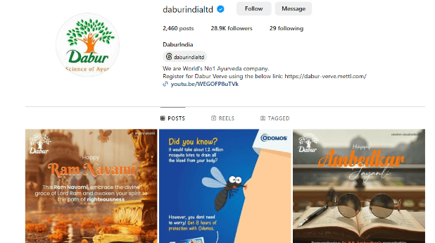 Marketing Strategy of Dabur - Dabur instagram page for social media marketing 