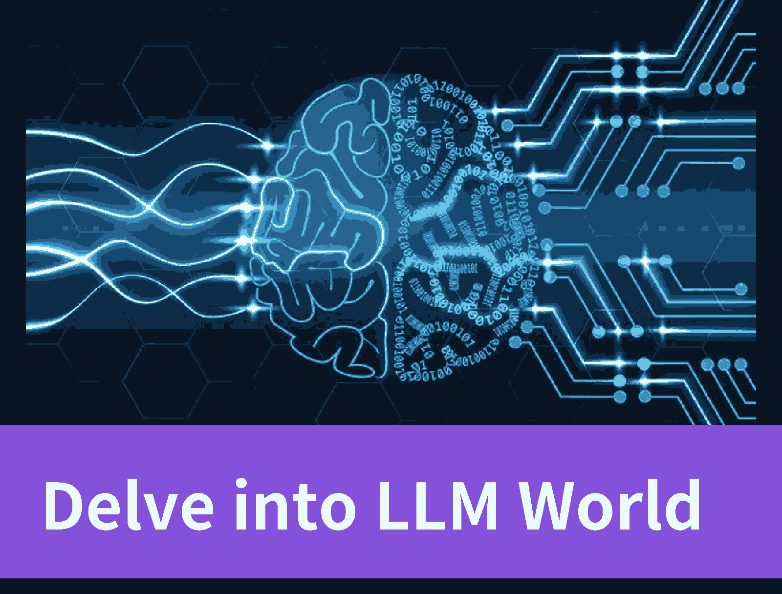 ChatGPT for Beginners - Image of a brain with the words 'Delve into LLM World' placed underneath 