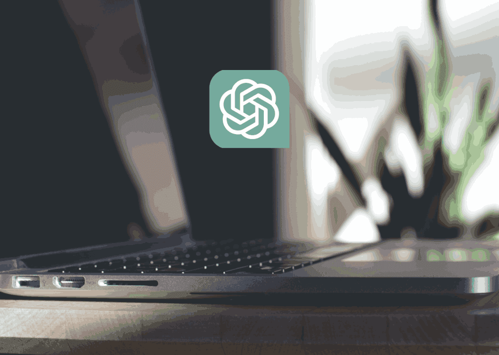 ChatGPT for beginners - image of a laptop with ChatGPT Logo placed next to it 