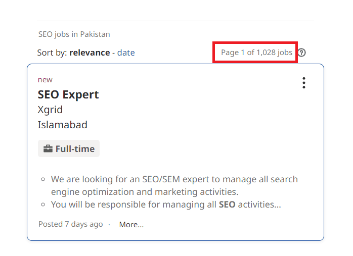 SEO Courses In Kamalia - Job Statistics