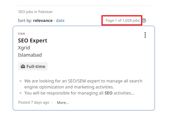 SEO Courses In Chishtian - Job Statistics