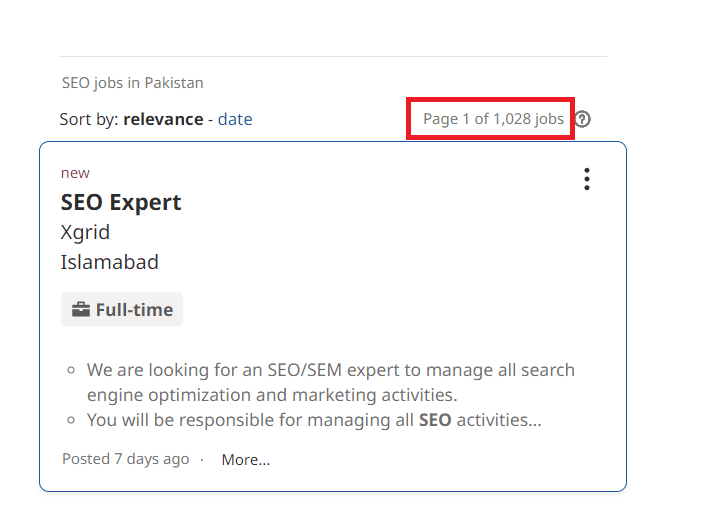 SEO Courses In Malir Cantonment - Job Statistics