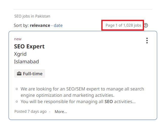 SEO Courses In Dadu - Job Statistics