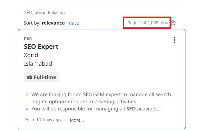 SEO Courses In Sahiwal- Job Statistics