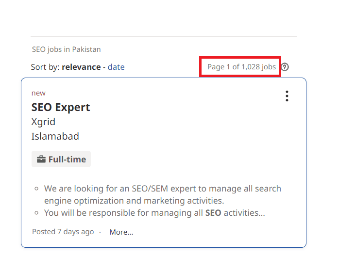 SEO Courses In Rawalpindi - Job Statistics