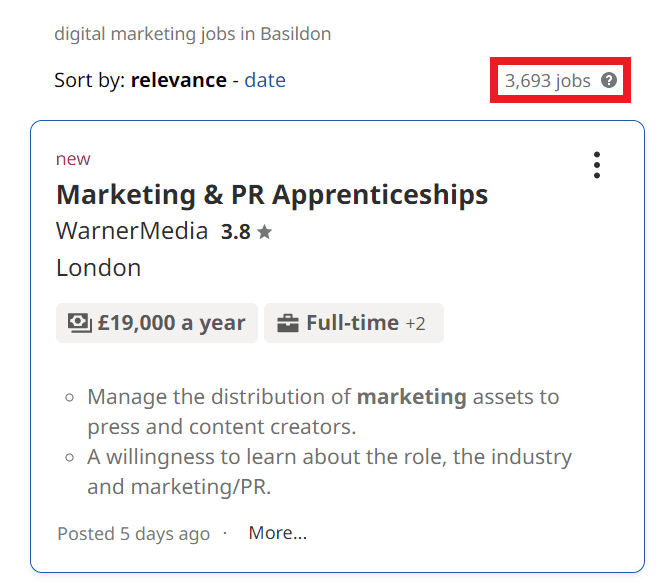 Digital Marketing Courses in Basildon - Job Statistics