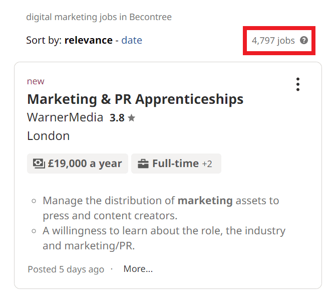 Digital Marketing Courses in Becontree - Job Statistics