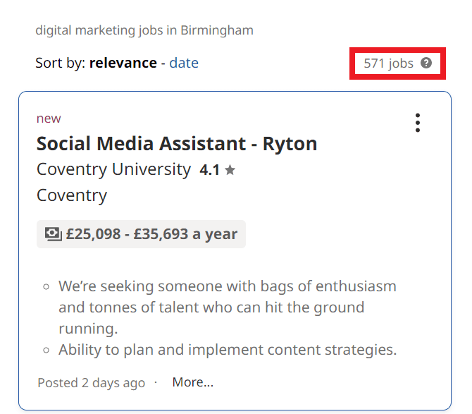 Digital Marketing Courses in Birmingham - Job Statistics