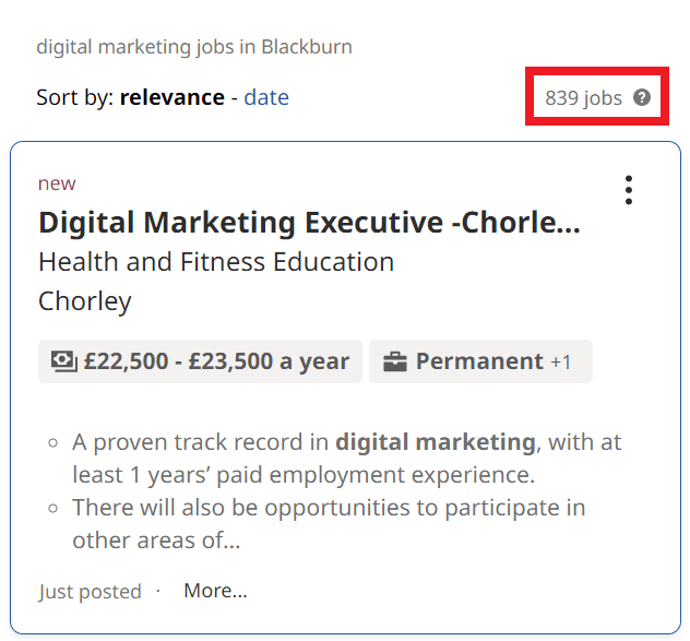 Digital Marketing Courses in Blackburn - Job Statistics