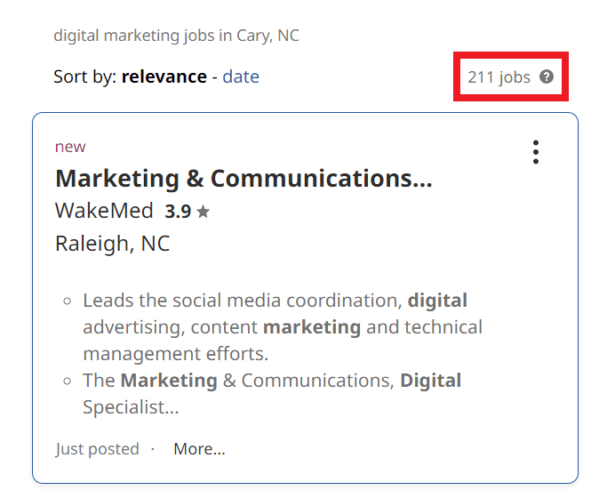 Digital Marketing Courses in Cary - Job Statistics