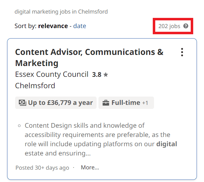 Digital Marketing Courses in Chelmsford - Job Statistics