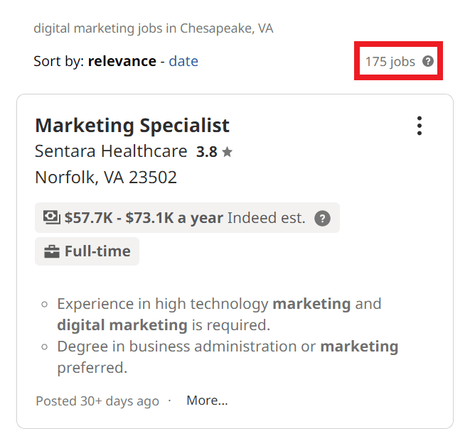 Digital Marketing Courses in Chesapeake - Job Statistics