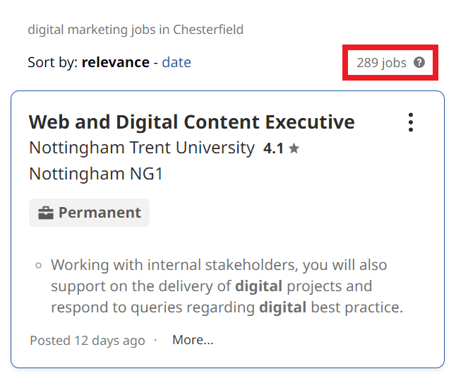 Digital Marketing Courses in Chesterfield - Job Statistics