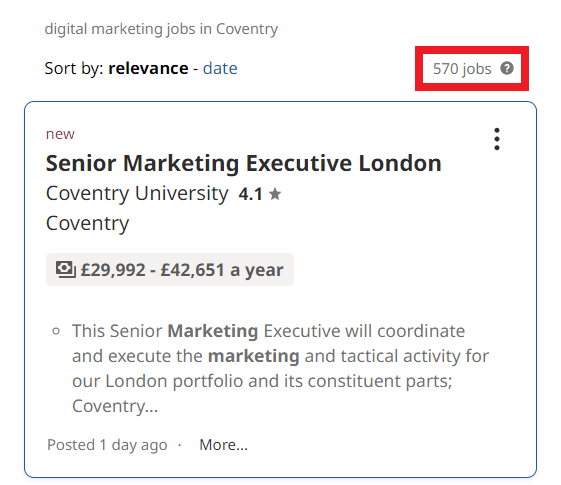 Digital Marketing Courses in Coventry - Job Statistics