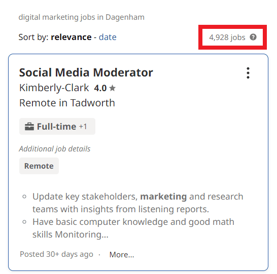Digital Marketing Courses in Dagenham - Job Statistics
