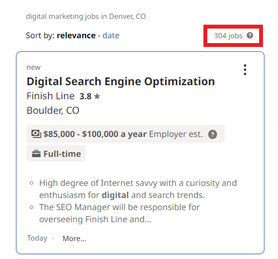 Digital Marketing Courses in Fort Collins - Job Statistics