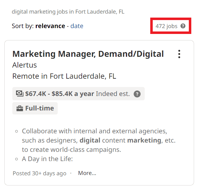 Digital Marketing Courses in Fort Lauderdale - Job Statistics