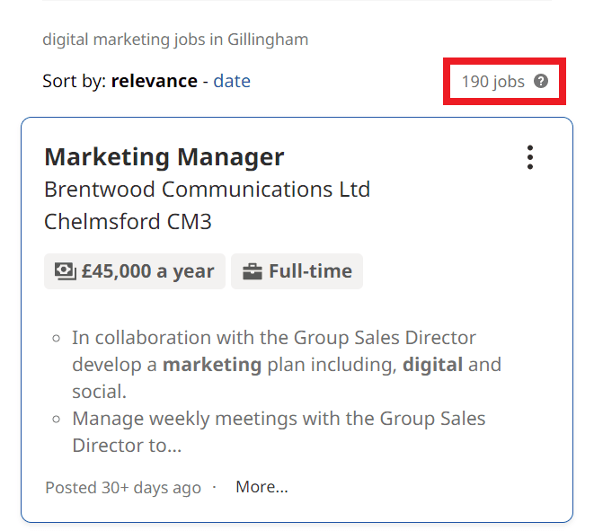 Digital Marketing Courses in Gillingham - Job Statistics