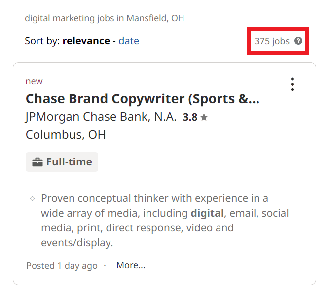 Digital Marketing Courses in Mansfield - Job Statistics
