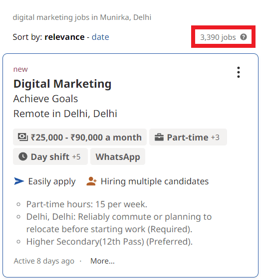 digital marketing courses in Munirka - Job Statistics