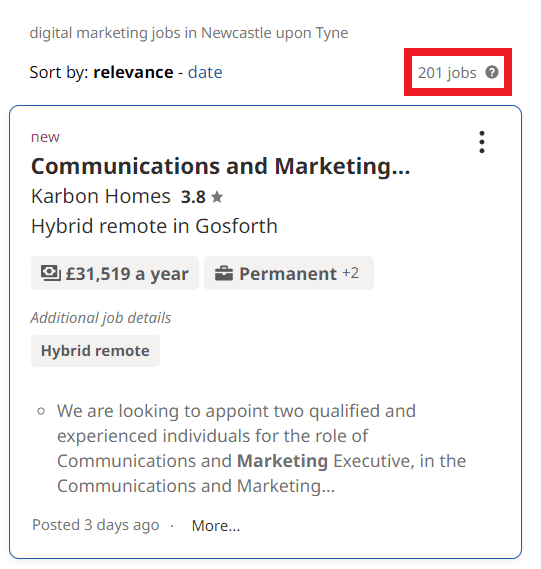 Digital Marketing Courses in Newcastle - Job Statistics