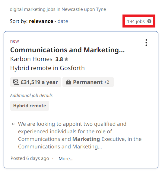 Digital Marketing Courses in Newcastle Upon Tyne - Job Statistics