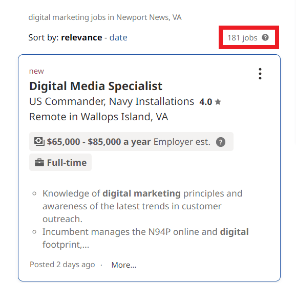 Digital Marketing Courses in Newport News - Job Statistics