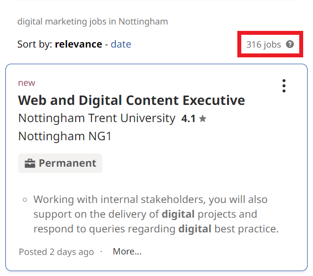 Digital Marketing Courses in Nottingham - Job Statistics