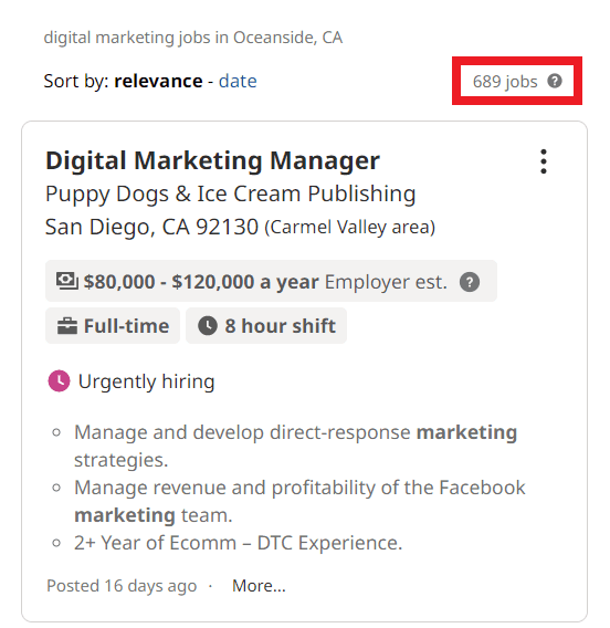 Digital Marketing Courses in Oceanside - Job Statistics