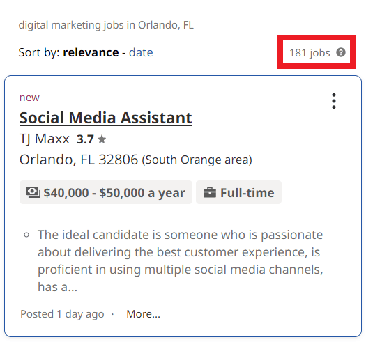 Digital Marketing Courses in Orlando - Job Statistics
