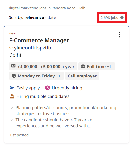 digital marketing courses in Pandara Road - Job Statistics
