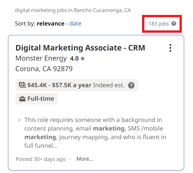 Digital Marketing Courses in Rancho Cucamonga - Job Statistics