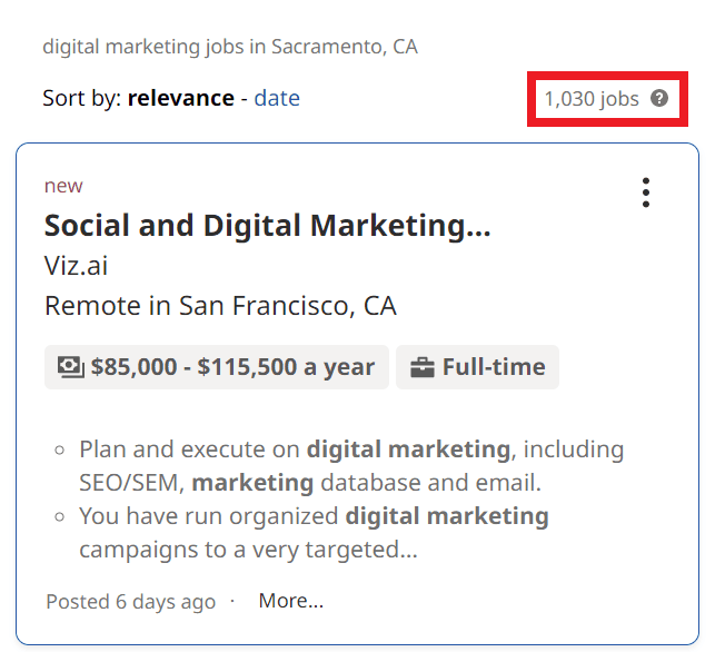 Digital Marketing Courses in Sacramento - Job Statistics