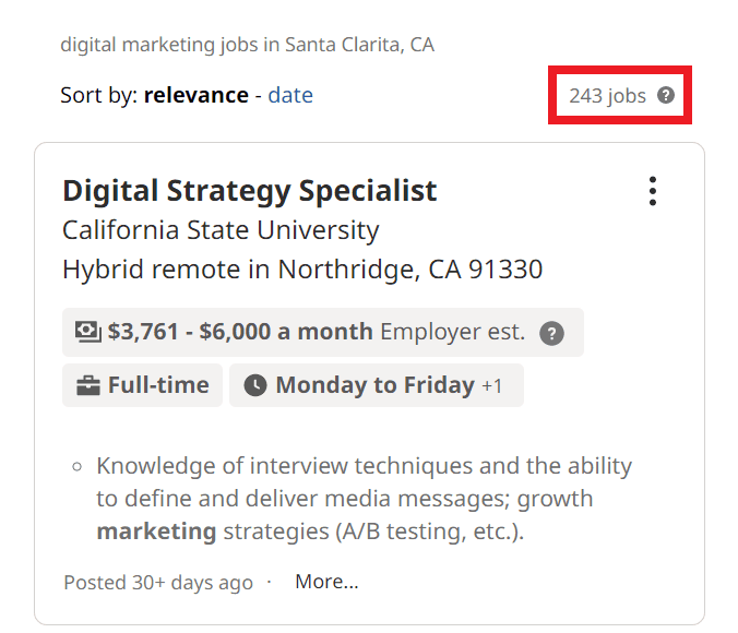 Digital Marketing Courses in Santa Clarita - Job Statistics