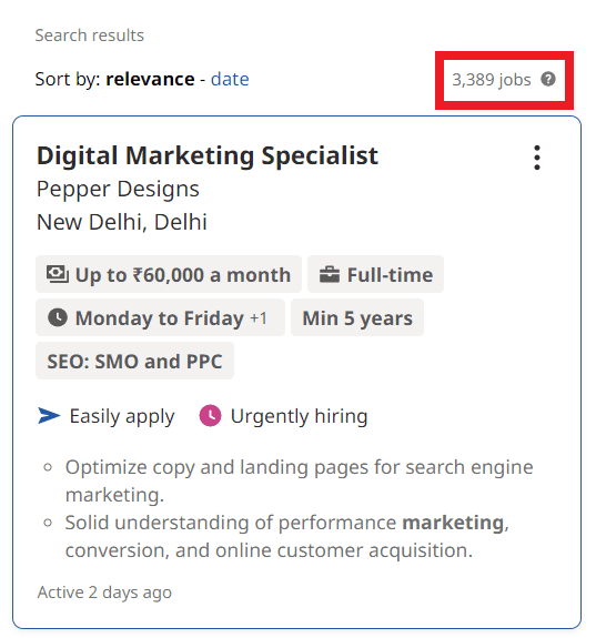 digital marketing courses in Sarojini Nagar - Job Statistics