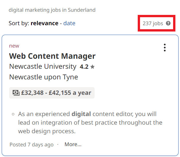 Digital Marketing Courses in Sunderland - Job Statistics