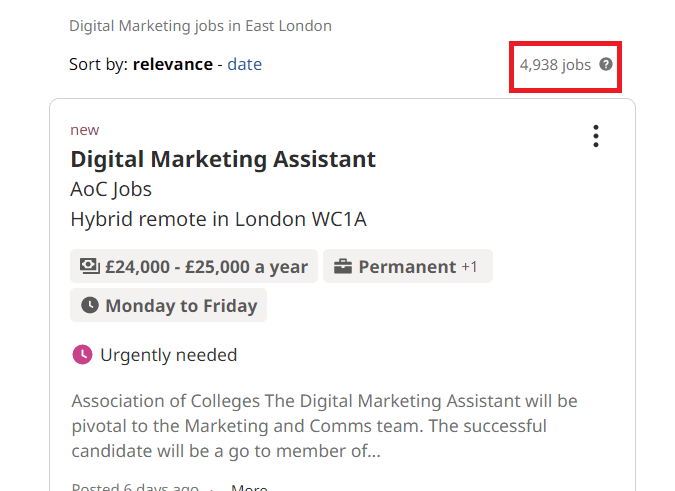 Digital marketing courses in East London - Job Statistics